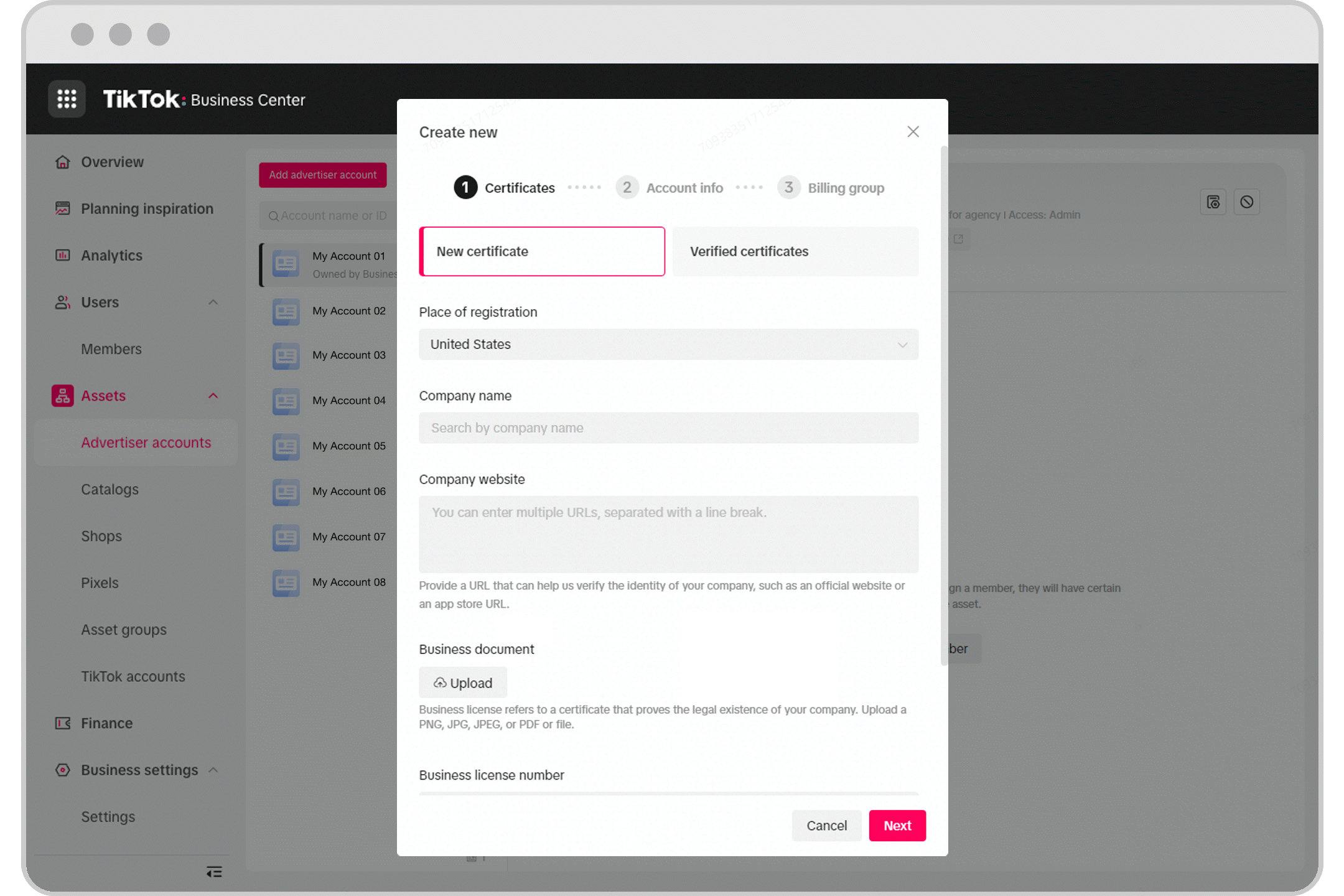 Create Ad Account