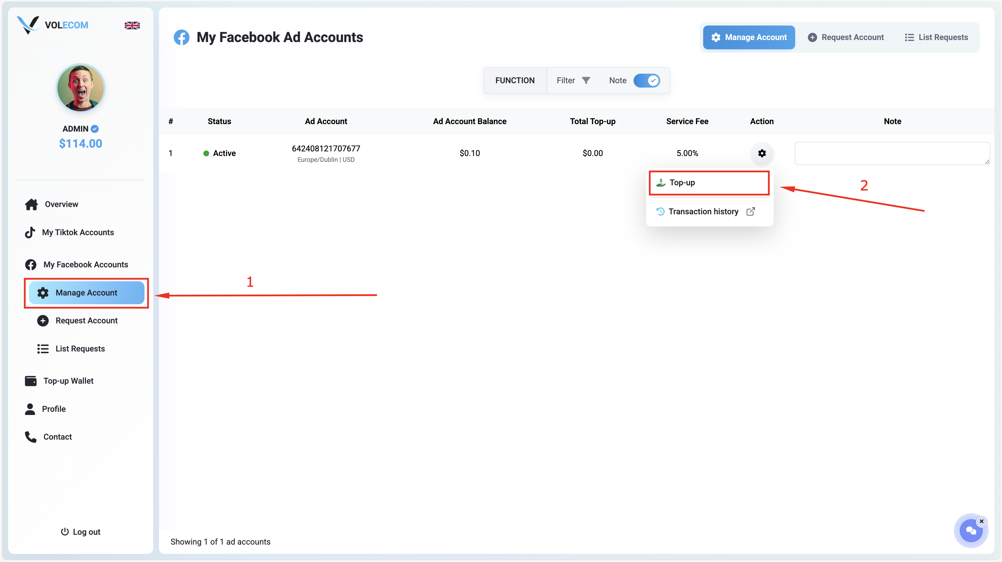Top up TikTok ad account