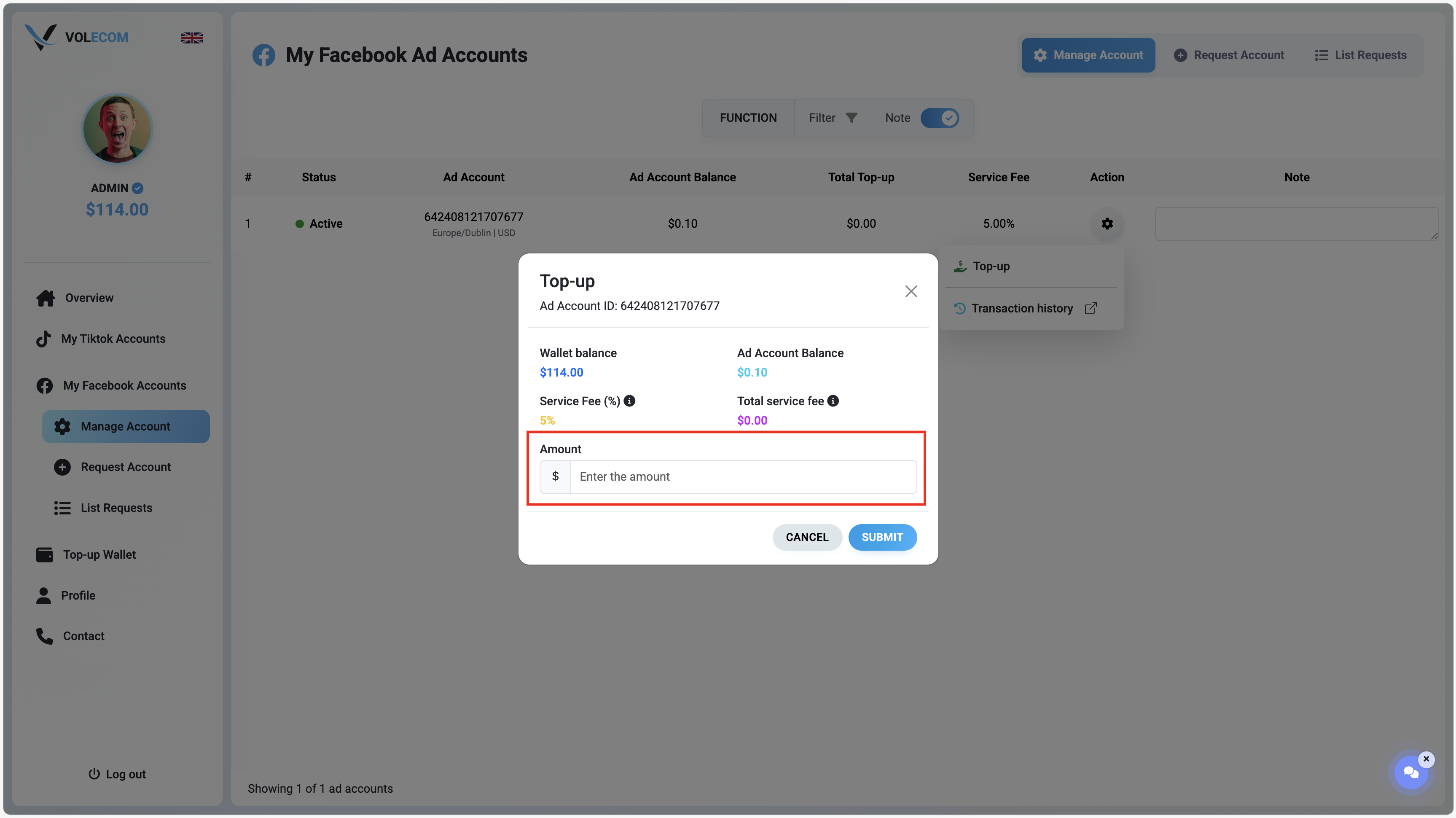 Top up TikTok ad account